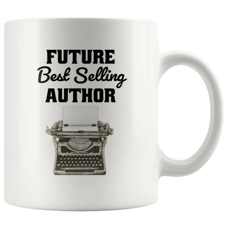 Tailorly White Ceramic 11 oz Mug - Future Best Selling Author Classic Antique Typewriter Featuring Detailed Keys And Inserted Blank Paper Typewriter