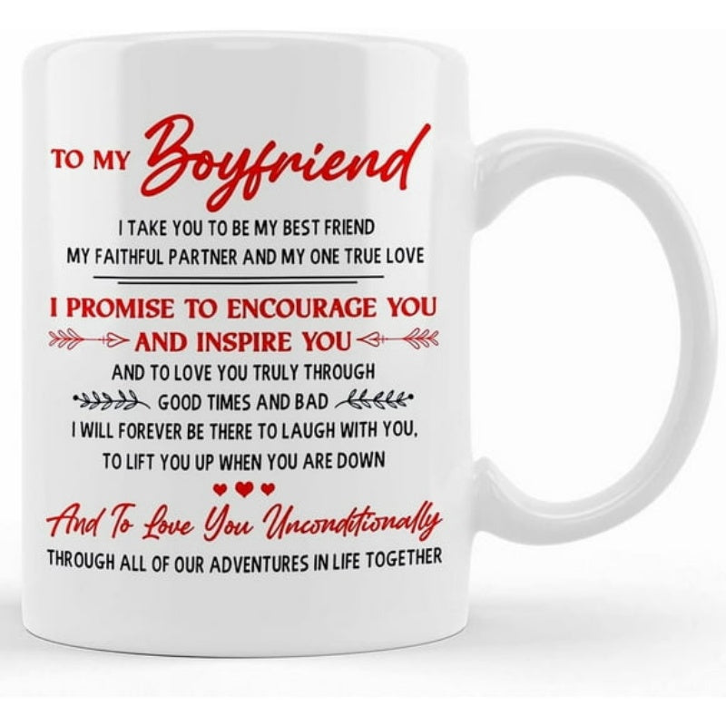 Tailorly White Ceramic 11 oz Mug - To My Boyfriend Classic White Ceramic Texture Displaying Romantic Emotional Verses With Decorative Accents Mug