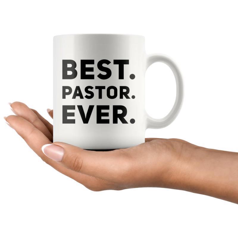Tailorly White Ceramic 11 oz Mug - Best Pastor Ever Minimalist White Ceramic With Bold Black Block Lettering Style Modern Mug
