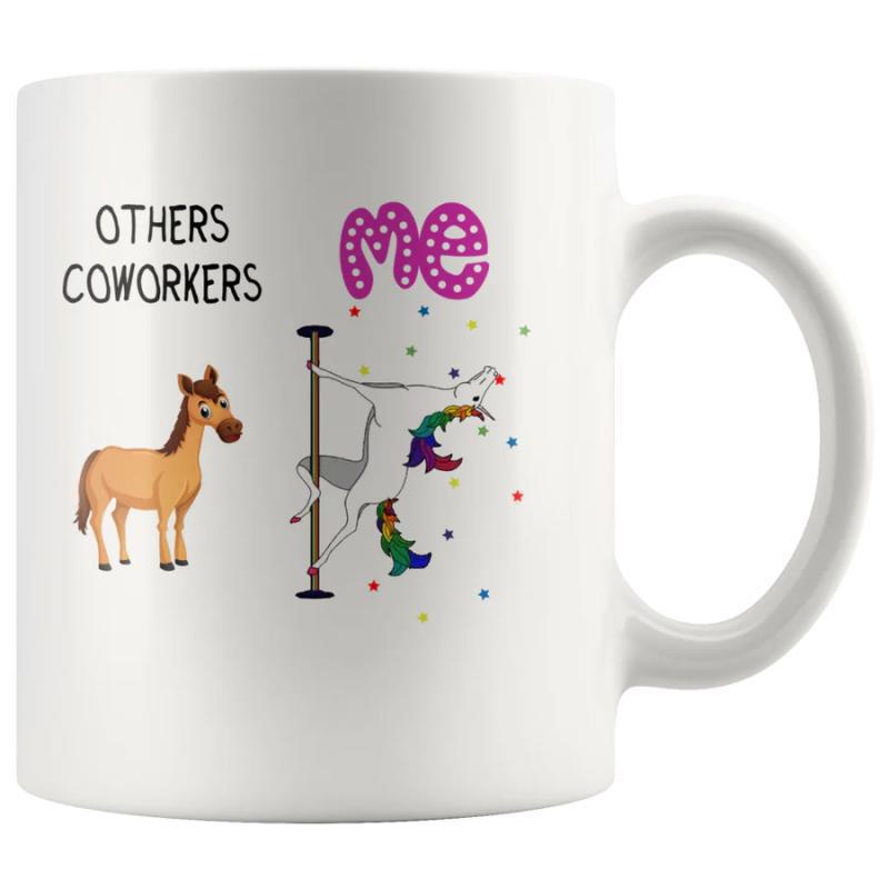 Tailorly White Ceramic 11 oz Mug - Others Coworkers Me Funny Magical Creatures Dancing On A Pole With Colorful Confetti Unicorn
