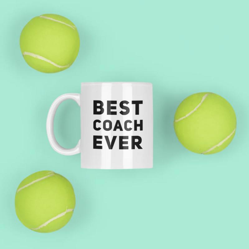 Tailorly White Ceramic 11 oz Mug - Best Coach Ever Vibrant Green Tennis Balls Scattered Around A Simple