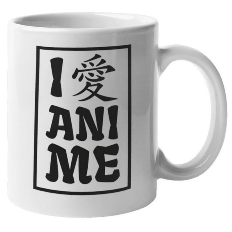 Tailorly White Ceramic 11 oz Mug - I Anime Minimalist Bold Typography Set Inside A Rectangular Frame Mug