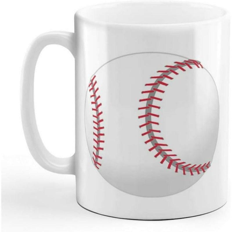 Tailorly White Ceramic 11 oz Mug - Classic White Leather Texture With Intricate Red Stitched Seams Baseball