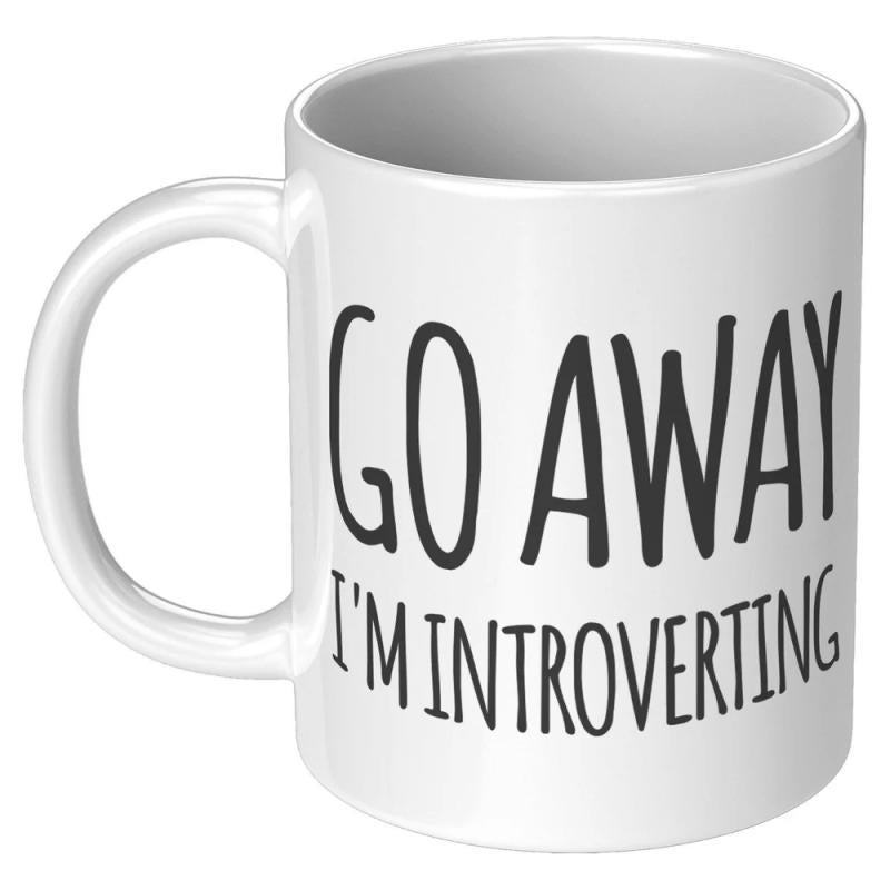 Tailorly White Ceramic 11 oz Mug - Go Away Im Introverting Minimalist White Ceramic Vessel Featuring Bold Hand Drawn Handwritten Script Text Mug