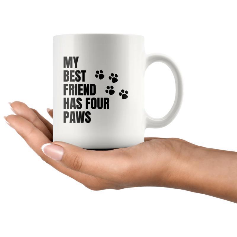Tailorly White Ceramic 11 oz Mug - My Best Friend Has Four Paws Small Minimalist Black Animal Footprints In Diagonal Row Paw