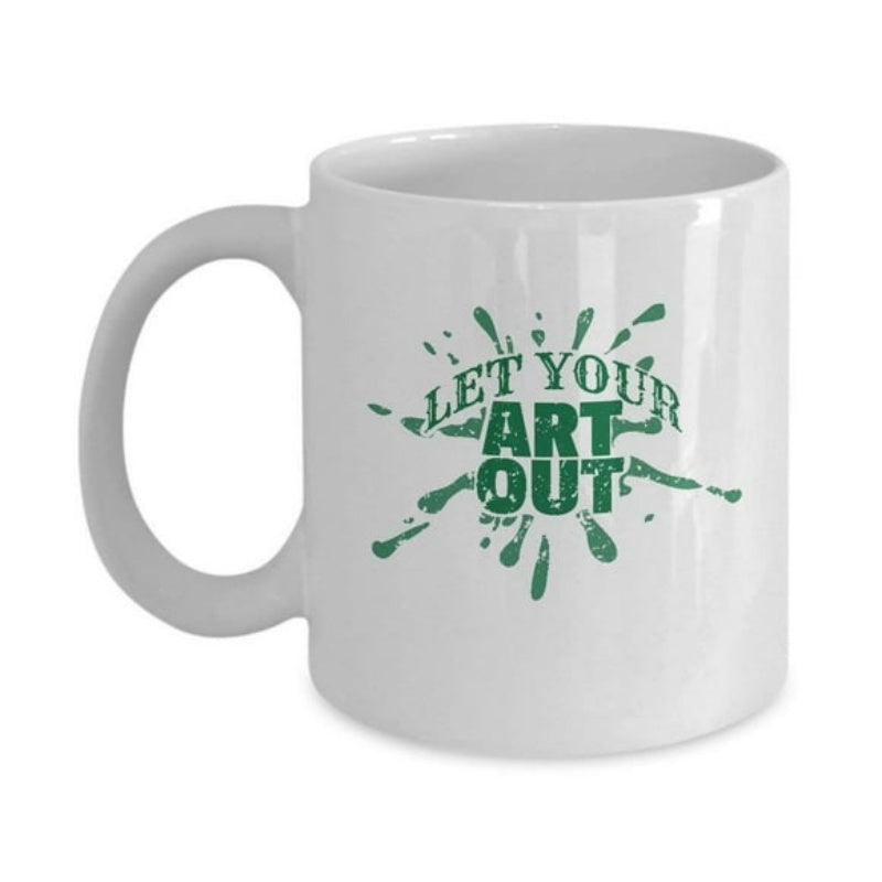 Tailorly White Ceramic 11 oz Mug - Let Your Art Out Vibrant Green Paint Blot With Artistic Splashing Droplets And Messy Liquid Splatter