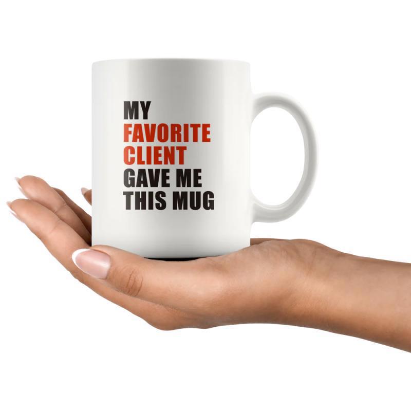 Tailorly White Ceramic 11 oz Mug - My Favorite Client Gave Me This Mug Minimalist White Ceramic Vessel Held Gently By A Human Palm Mug