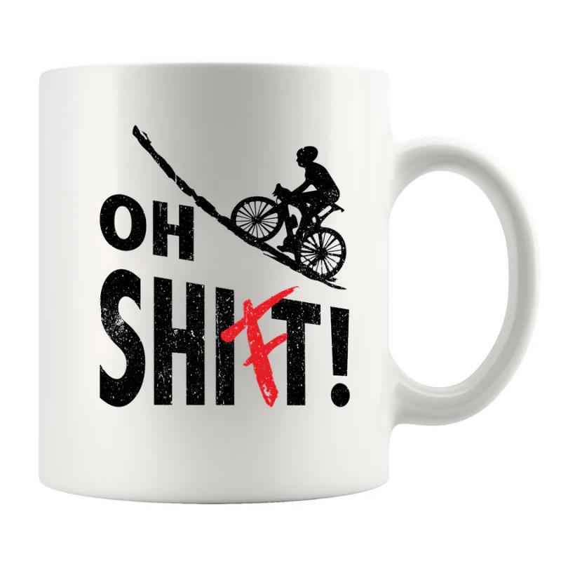 Tailorly White Ceramic 11 oz Mug - Oh Shift Silhouetted Rider Climbing A Rugged Steep Mountain In Motion Bicycle
