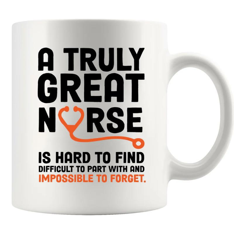 Tailorly White Ceramic 11 oz Mug - A Truly Great Nurse Is Hard To Find Difficult To Part With And Impossible To Forget Minimalist Orange Medical Stethoscope