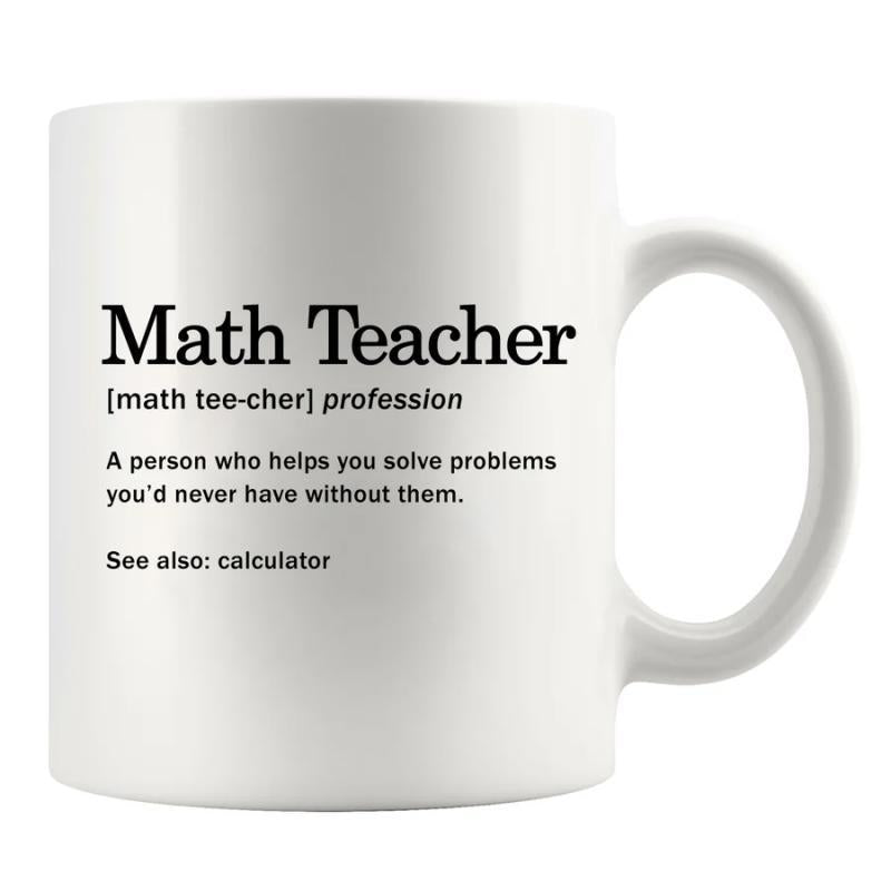 Tailorly White Ceramic 11 oz Mug - Math Teacher Minimalist White Ceramic With Bold Black Dictionary Style Typography Print Mug