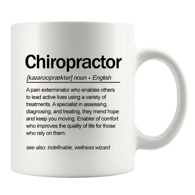 Tailorly White Ceramic 11 oz Mug - Chiropractor Minimalist Black Text Definition Style Layout On Clean White Background Definition