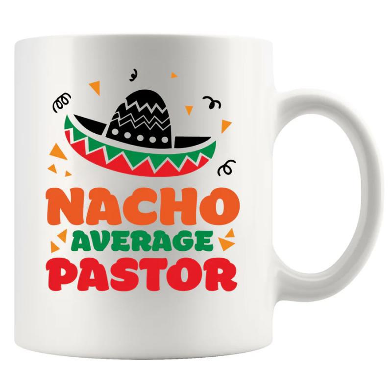 Tailorly White Ceramic 11 oz Mug - Nacho Average Pastor Festive Colorful Mexican Sombrero Surrounded By Tiny Triangles And Swirling Confetti Sombrero