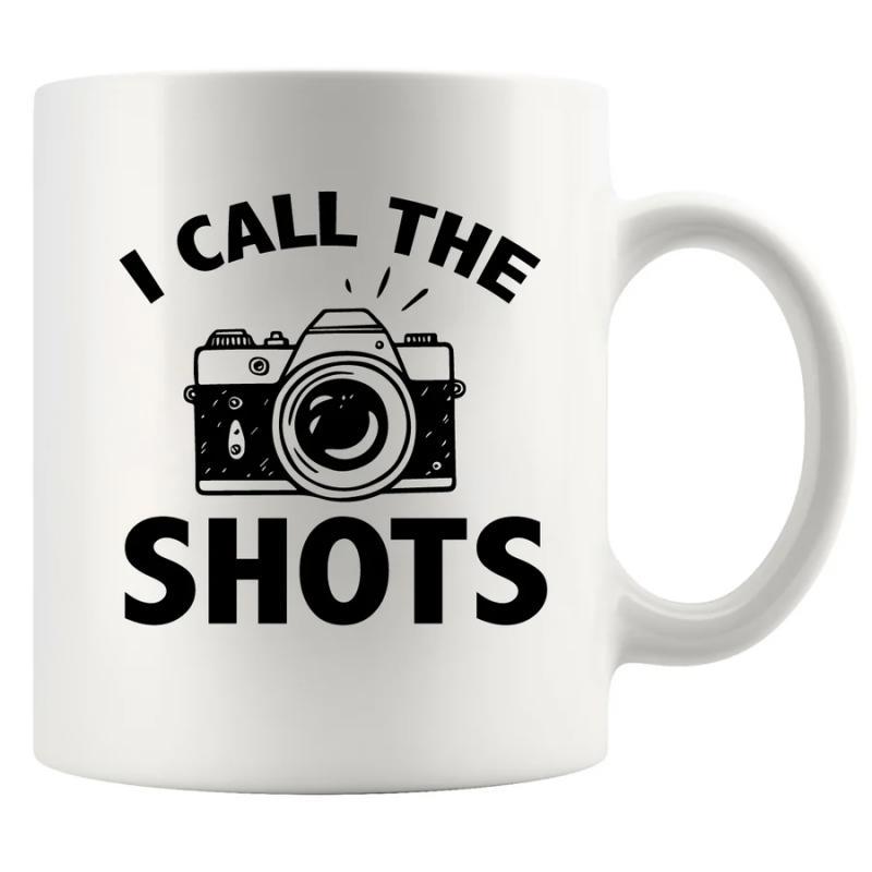 Tailorly White Ceramic 11 oz Mug - I Call The Shots Vintage Style Photography Equipment With Professional Lens And Shutter Details Camera