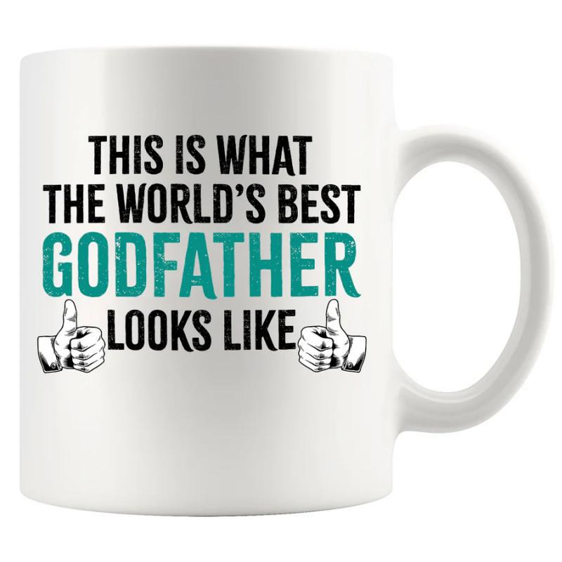 Tailorly White Ceramic 11 oz Mug - This Is What The Worlds Best Godfather Looks Like Minimalist Graphic Illustrating Two Hands Giving A Positive Gesture Mug