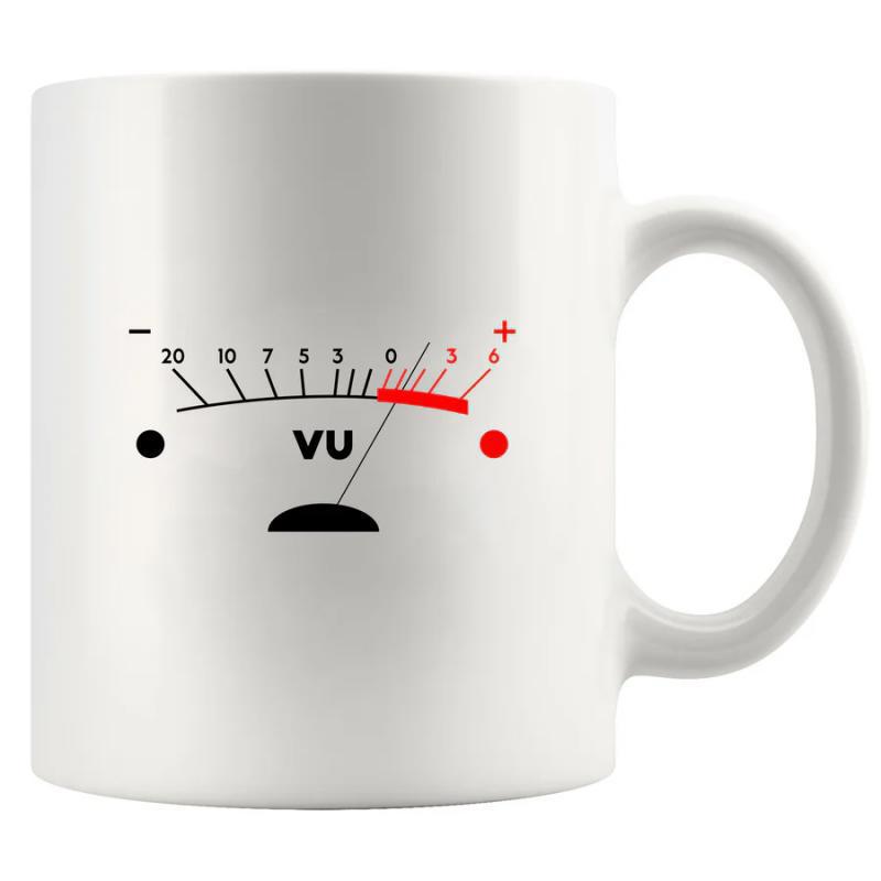 Tailorly White Ceramic 11 oz Mug - VU Minimalist Analog Audio Volume Meter With Scale And Red Peak Zone Meter