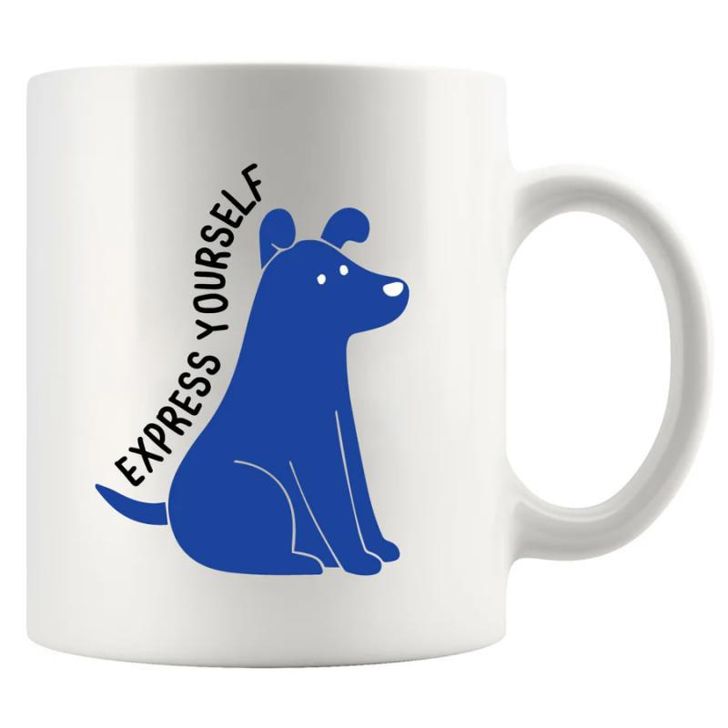 Tailorly White Ceramic 11 oz Mug - Express Yourself Minimalist Blue Silhouette Featuring A Calmly Sitting Cartoon Dog