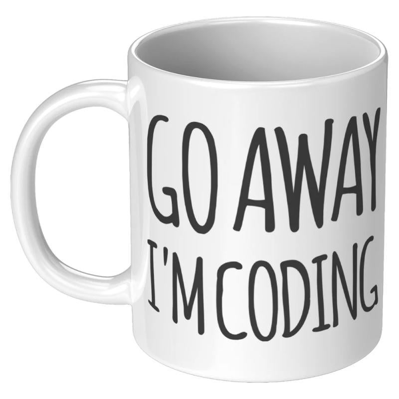 Tailorly White Ceramic 11 oz Mug - Go Away I'm Coding Minimalist White Ceramic Coffee Cup With Bold Handwritten Script Text Mug