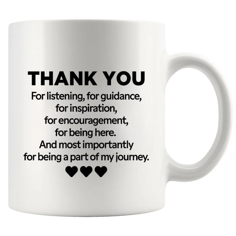 Tailorly White Ceramic 11 oz Mug - Thank You For Being A Part Of My Journey Minimalist Typography Featuring Three Small Solid Black Symbolic Love Heart Mug