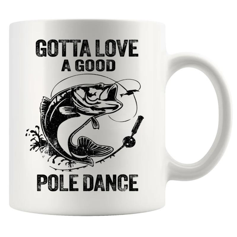 Tailorly White Ceramic 11 oz Mug - Gotta Love A Good Pole Dance Vintage Style Jumping Bass Fish Caught On Line With Fishing Rod Bass