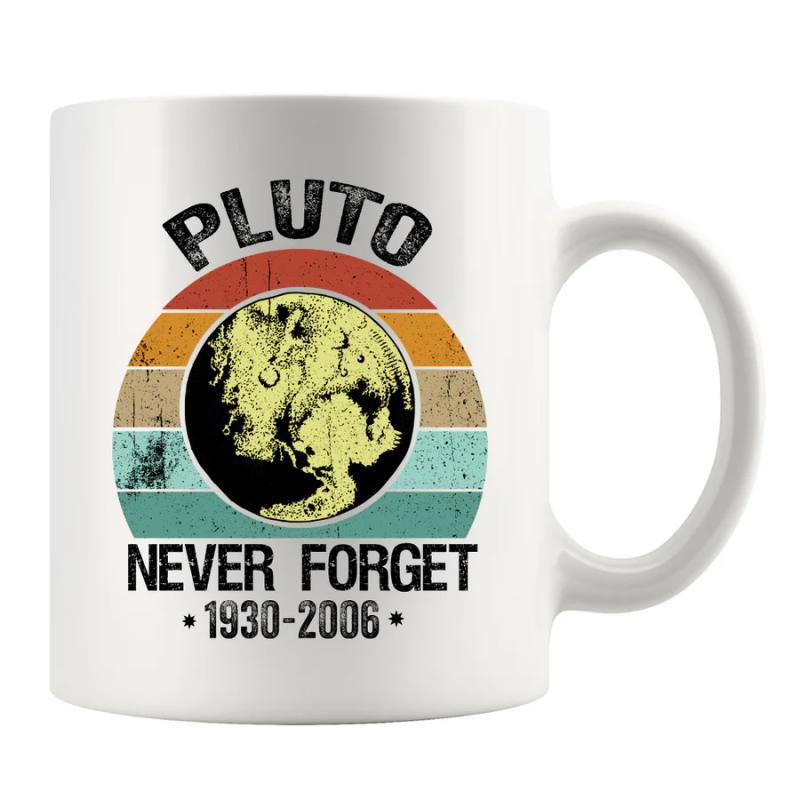 Tailorly White Ceramic 11 oz Mug - Pluto Never Forget Vintage Sunset Background With Distressed Texture Of A Distant Planet