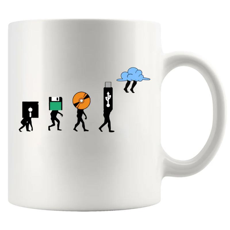 Tailorly White Ceramic 11 oz Mug - Digital Storage Progressing From Floppy Disk To Modern Cloud Computing System Evolution