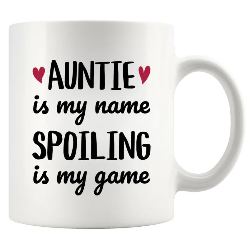 Tailorly White Ceramic 11 oz Mug - Auntie Is My Name Spoiling Is My Game Minimalist With Red Hearts And Bold Black Lettering Mug