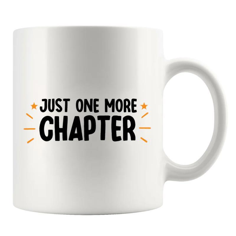 Tailorly White Ceramic 11 oz Mug - Just One More Chapter Minimalist With Golden Stars And Radiating Lines Mug