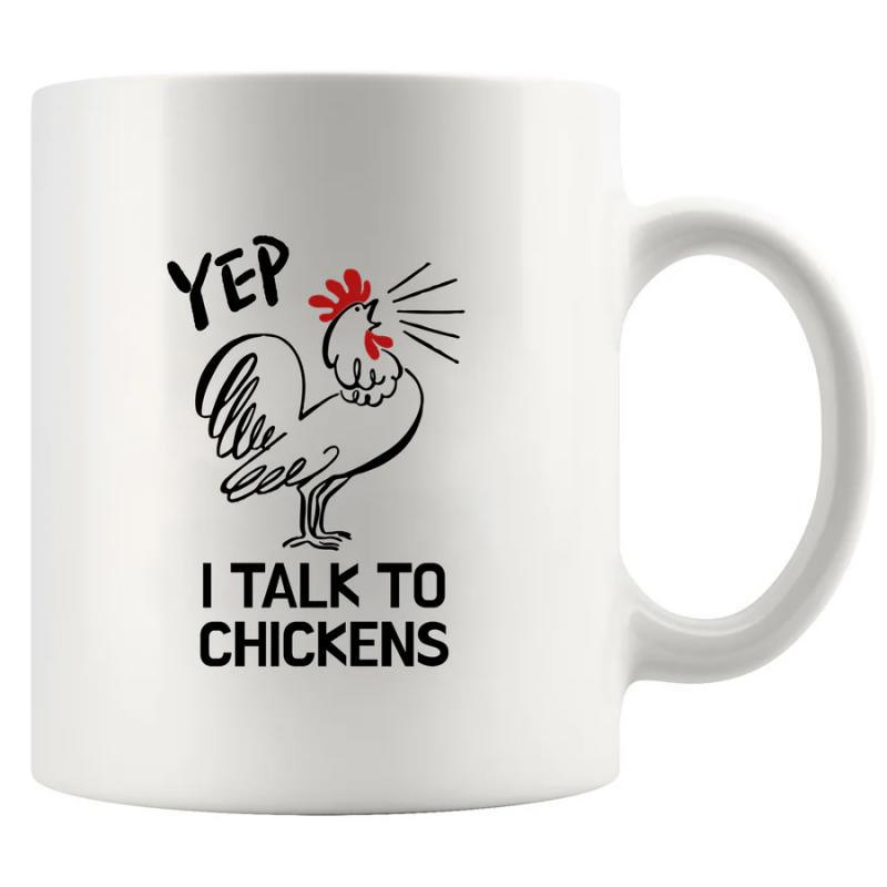 Tailorly White Ceramic 11 oz Mug - Yep I Talk To Chickens Stylized Crowing Rooster Silhouette With Minimalist Red Details Rooster