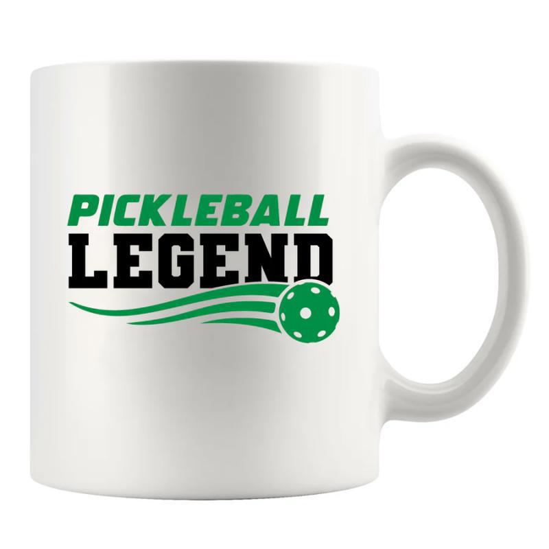 Tailorly White Ceramic 11 oz Mug - Pickleball Legend Green Textured Sport Sphere Flying Through Air With Speed Motion Trails Ball