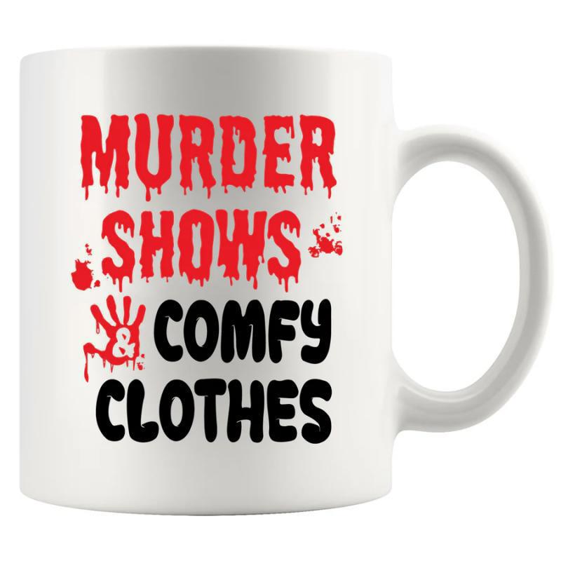 Tailorly White Ceramic 11 oz Mug - Murder Shows Comfy Clothes Bloody Dripping Effect Featuring A Red Stylized Splatter Handprint
