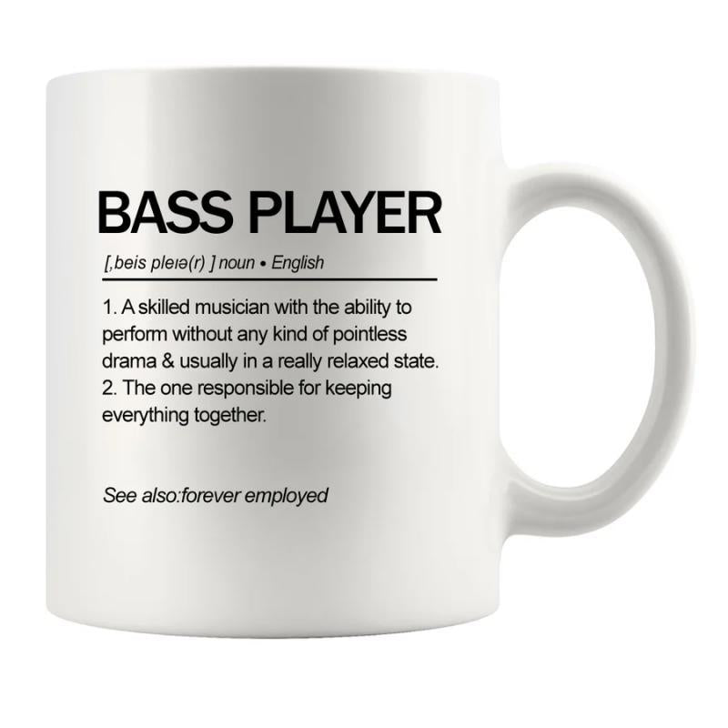 Tailorly White Ceramic 11 oz Mug - Bass Player Minimalist Dictionary Definition Style Typography For Music Enthusiast Wall Sign