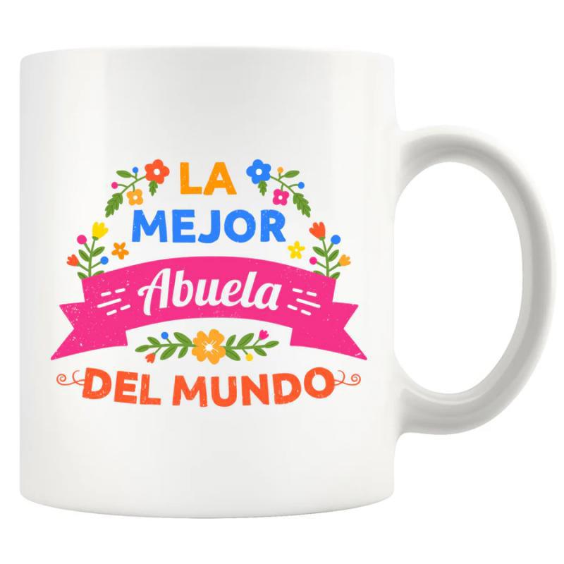 Tailorly White Ceramic 11 oz Mug - Vibrant Blooming Garden Flowers Encircling A Pink Decorative Script Ribbon Wreath
