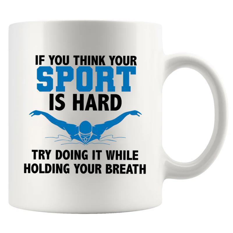 Tailorly White Ceramic 11 oz Mug - If You Think Your Sport Is Hard Try Doing It While Holding Your Breath Dynamic Blue Silhouette Diving Through Calm Rippling