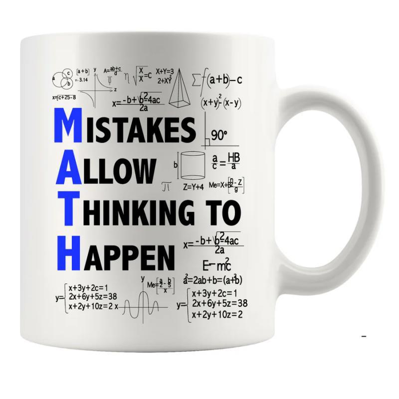 Tailorly White Ceramic 11 oz Mug - Math Mistakes Allow Thinking To Happen Complex Educational Formulas And Scientific Diagrams Among Geometric Sketches Mug