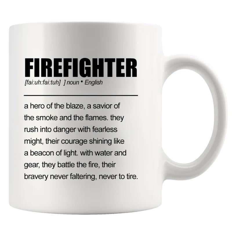 Tailorly White Ceramic 11 oz Mug - Firefighter Minimalist Black Text Describing Courageous Heroism In Dictionary Format Firefighter