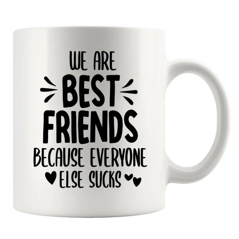 Tailorly White Ceramic 11 oz Mug - We Are Best Friends Because Everyone Else Sucks Minimalist Black Typography With Radiant Lines And Tiny Hearts Mug