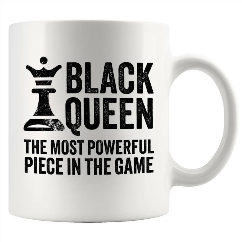 Tailorly White Ceramic 11 oz Mug - Black Queen The Most Powerful Piece In The Game Classic Chess Silhouette Standing Boldly With A Detailed Crown Chess Piece