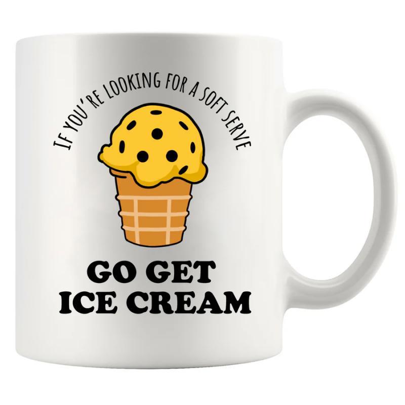 Tailorly White Ceramic 11 oz Mug - If Youre Looking For A Soft Serve Go Get Ice Cream Yellow Chocolate Chip Scoop On Crispy Golden Waffle Ice Cream Cone