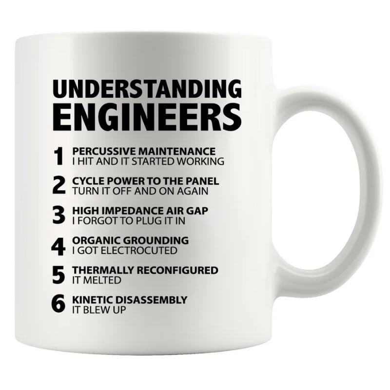 Tailorly White Ceramic 11 oz Mug - Understanding Engineers Industrial Minimalist Typography Featured On Precision Laser Cut Rectangular Metal Sign