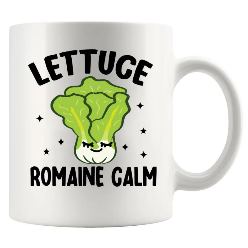 Tailorly White Ceramic 11 oz Mug - Lettuce Romaine Calm Smiling Green Vegetable With Peaceful Expression Surrounded By Small Stars Lettuce