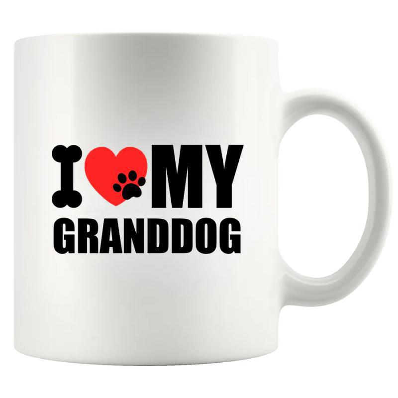Tailorly White Ceramic 11 oz Mug - I My Granddog Minimalist Red Shape Featuring Small Black Paw Print And Bone Detail Heart