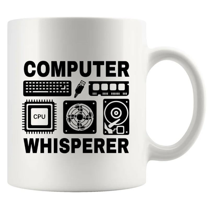 Tailorly White Ceramic 11 oz Mug - Computer Whisperer Detailed Internal Hardware Components Featuring Keyboard And Electronic Parts Computer