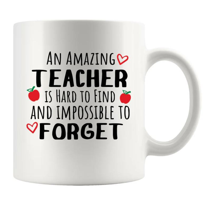 Tailorly White Ceramic 11 oz Mug - An Amazing Teacher Is Hard To Find And Impossible To Forget Simple Red Apples And Heart Outlines Decorating Inspirational