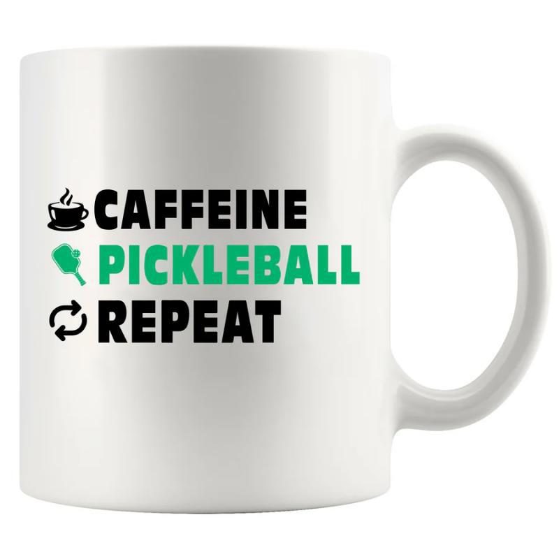 Tailorly White Ceramic 11 oz Mug - Caffeine Pickleball Repeat Modern Sports Design With Coffee And Bold Text Paddle Pickleball