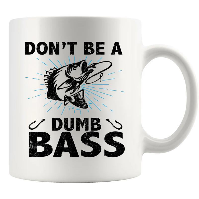 Tailorly White Ceramic 11 oz Mug - Don't Be A Dumb Bass Vintage Illustration Of A Jumping Fish Caught By A Hook Bass