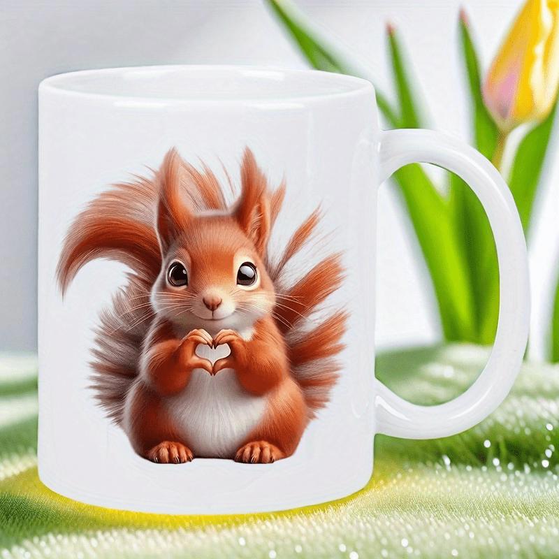 Tailorly White Ceramic 11 oz Mug - Adorable Furry Reddish Brown Character Making Heart Shape With Tiny Paws Squirrel