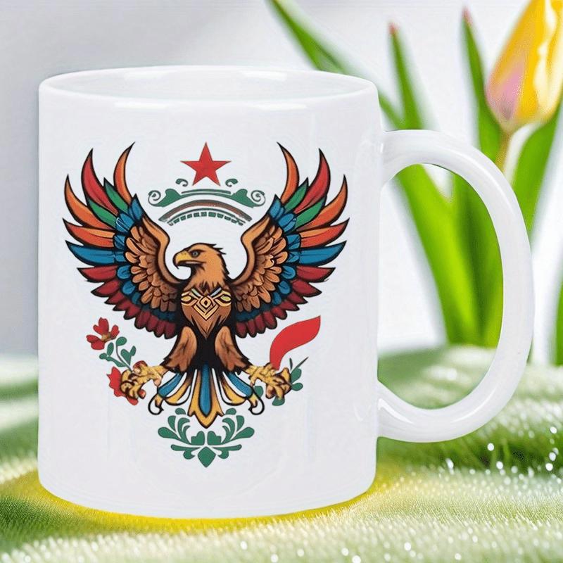 Tailorly White Ceramic 11 oz Mug - Majestic Heraldic Style Bird Featuring Vibrant Feathers And Crimson Star Above Eagle