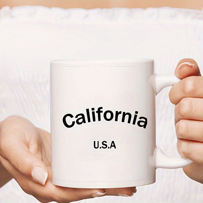 Tailorly White Ceramic 11 oz Mug - California U S A Minimalist White Ceramic Vessel Featuring Bold Black Text Mug