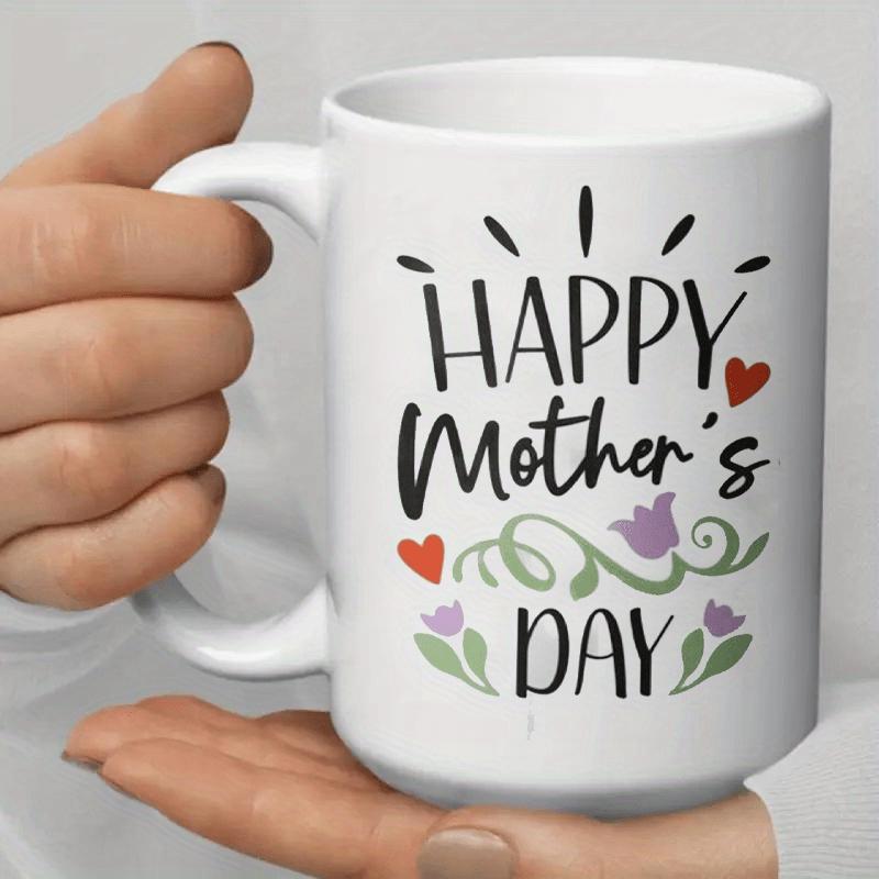 Tailorly White Ceramic 11 oz Mug - Happy Mothers Day Colorful Spring Flowers With Red Hearts And Green Decorative Vines Mug