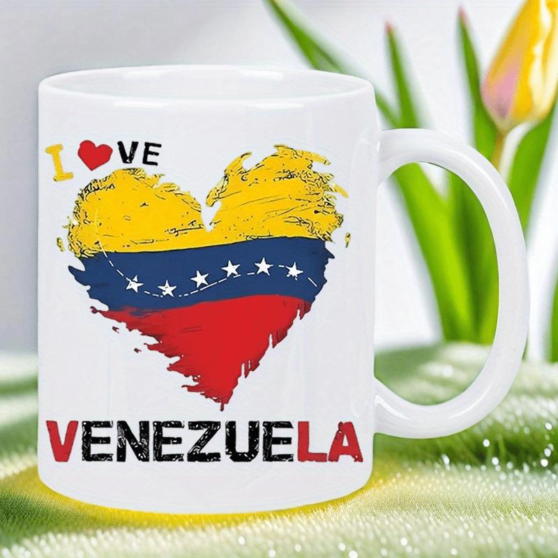 Tailorly White Ceramic 11 oz Mug - I Ve Venezuela Vibrant Distressed National Flag Colors Featuring Arched White Stars Heart